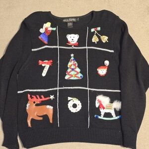VINTAGE Work in Progress Black Sweater UGLY CHRISTMAS SWEATER WOMENS SIZE LARGE